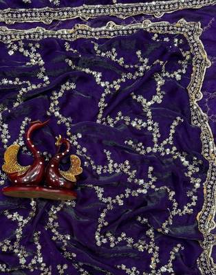 Violet Color Beads And  Sequence Embroidery Work Space Silk Blend Saree 2