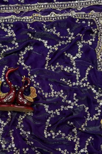 Violet Color Beads And  Sequence Embroidery Work Space Silk Blend Saree