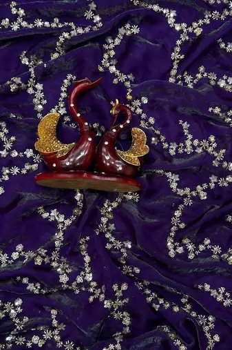 Violet Color Beads And  Sequence Embroidery Work Space Silk Blend Saree