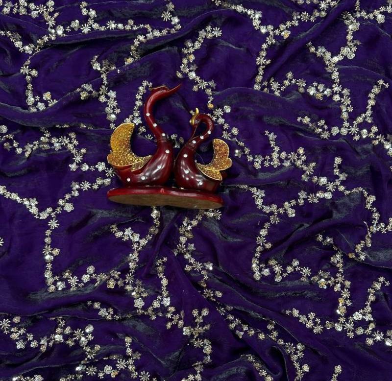 Violet Color Beads And  Sequence Embroidery Work Space Silk Blend Saree