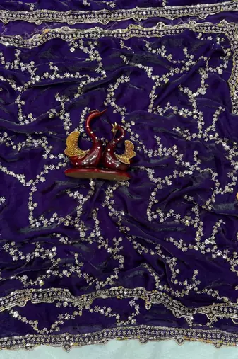 Violet Color Beads And  Sequence Embroidery Work Space Silk Blend Saree