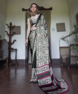 black modal satin printed saree | new launch 1