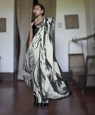 white modal satin printed saree | new launch 1