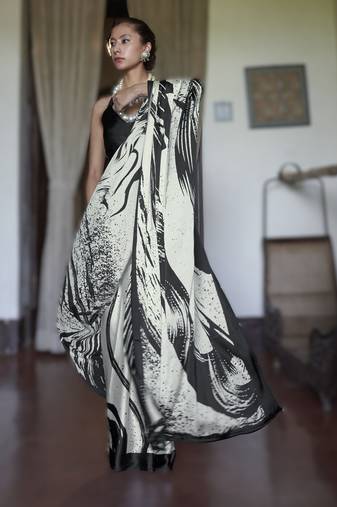 white modal satin printed saree | new launch