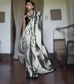 white modal satin printed saree | new launch