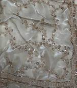 White Color Beads And  Sequence Embroidery Work Space Silk Blend Saree