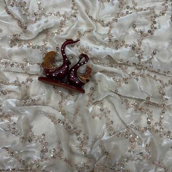 White Color Beads And  Sequence Embroidery Work Space Silk Blend Saree 3