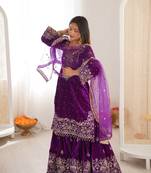 Elara Noor Cording Embroidered Purple Velvet Sharara Set for Winters