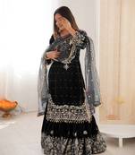 Elara Noor Cording Embroidered Black Velvet Sharara Set for Weddings