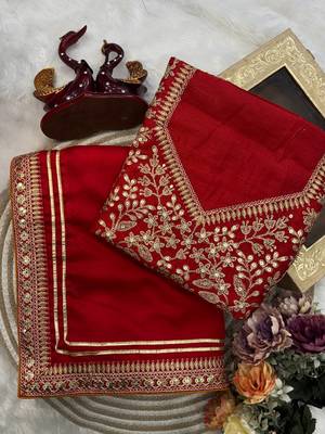 Red Color Sequence And Dori Embroidery Work Lace Border Silk Blend Saree 1