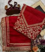 Red Color Sequence And Dori Embroidery Work Lace Border Silk Blend Saree