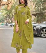 Women Ethnic Motifs Embroidered  Chanderi Cotton Kurta with Palazzos &  Dupatta