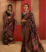 black model cotton saree with pashmina weaving | party, festive & wedding wear