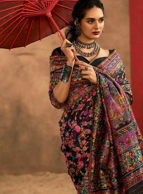 black model cotton saree with pashmina weaving | party festive & wedding wear 2