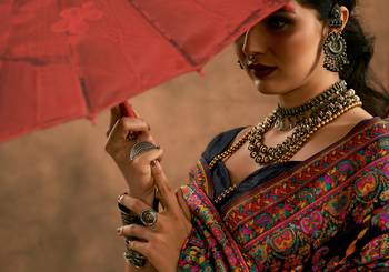 black model cotton saree with pashmina weaving | party festive & wedding wear 3