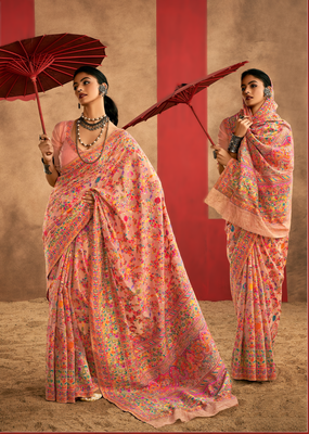 peach model cotton saree with pashmina weaving | party festive & wedding wear 1