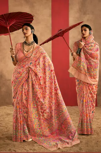 peach model cotton saree with pashmina weaving | party, festive & wedding wear