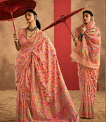 peach model cotton saree with pashmina weaving | party, festive & wedding wear