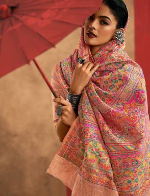 peach model cotton saree with pashmina weaving | party festive & wedding wear 3