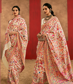 cream model cotton saree with pashmina weaving | party, festive & wedding wear