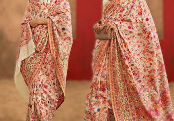 cream model cotton saree with pashmina weaving | party festive & wedding wear 2