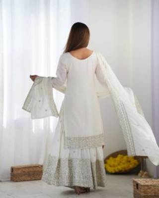White Embroidered Kurti With Palazzo Sequins Work Designer Kurti Set With Dupatta 2