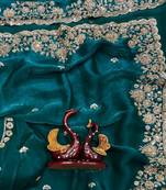 Emerald Color Beads And  Sequence Embroidery Work Space Silk Blend Saree