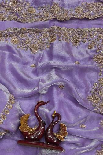 Lavender Color Beads And  Sequence Embroidery Work Space Silk Blend Saree