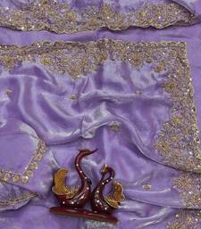 Lavender Color Beads And  Sequence Embroidery Work Space Silk Blend Saree