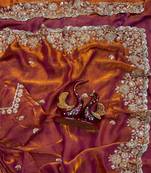 Orange Color Beads And  Sequence Embroidery Work Space Silk Blend Saree