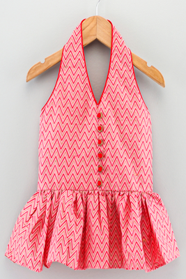 woven cotton sleeveless printed top with printed dhoti-coral & yellow 4
