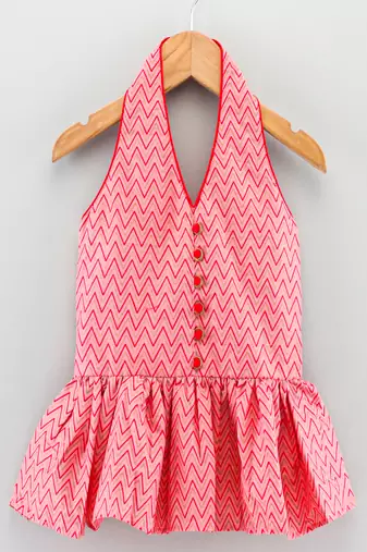 woven cotton sleeveless printed top with printed dhoti-coral & yellow