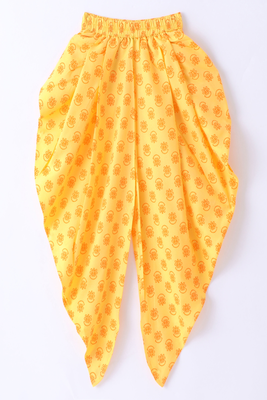 woven cotton sleeveless printed top with printed dhoti-coral & yellow 5