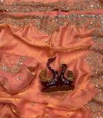 Peach Color Beads And  Sequence Embroidery Work Space Silk Blend Saree