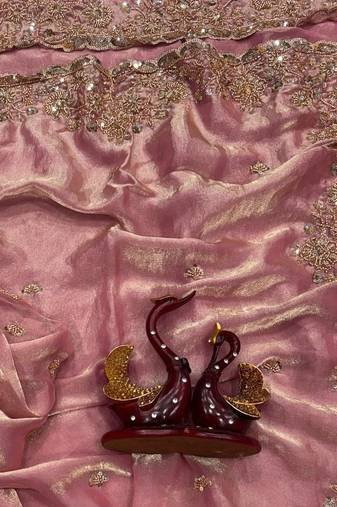 Pink Color Beads And  Sequence Embroidery Work Space Silk Blend Saree