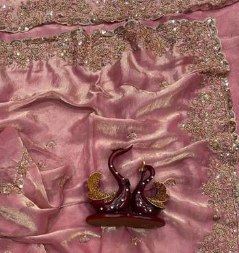 Pink Color Beads And  Sequence Embroidery Work Space Silk Blend Saree 1