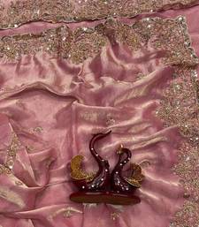 Pink Color Beads And  Sequence Embroidery Work Space Silk Blend Saree