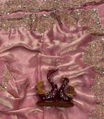 Pink Color Beads And  Sequence Embroidery Work Space Silk Blend Saree