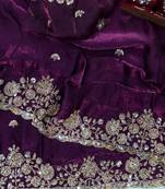 Plum Color Beads And  Sequence Embroidery Work Space Silk Blend Saree