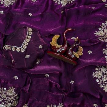 Plum Color Beads And  Sequence Embroidery Work Space Silk Blend Saree 4