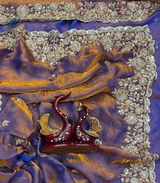 Violet Color Beads And  Sequence Embroidery Work Space Silk Blend Saree