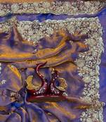 Violet Color Beads And  Sequence Embroidery Work Space Silk Blend Saree