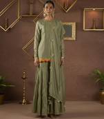 Olive green vichitra silk palazzo set