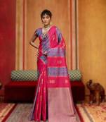 Pink silk blend saree with blouse piece