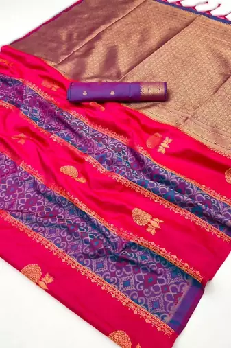 Pink silk blend saree with blouse piece