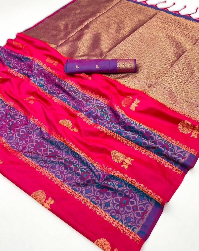 Pink silk blend saree with blouse piece