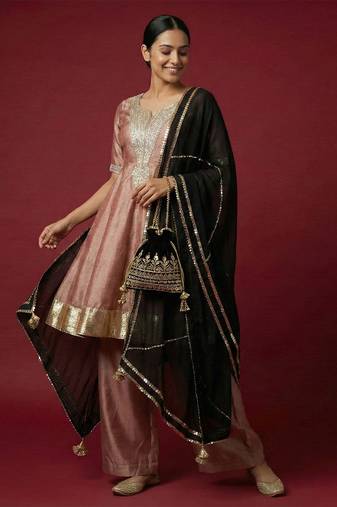 Onion pink vichitra silk kurta set