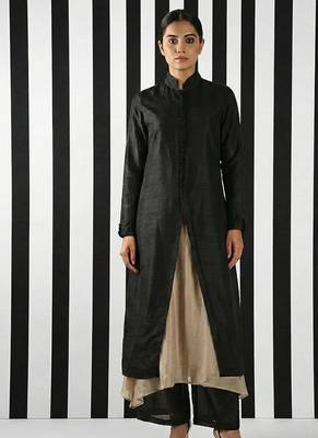 Black & beige vichitra silk jacket set 4