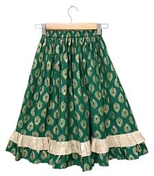 woven brocade half sleeves embellished top with printed lehenga-pink & green