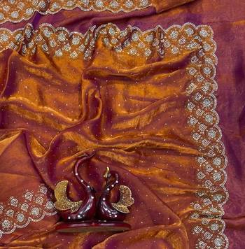 Orange Color Jarkhan Diamond Work Space Silk Saree 1